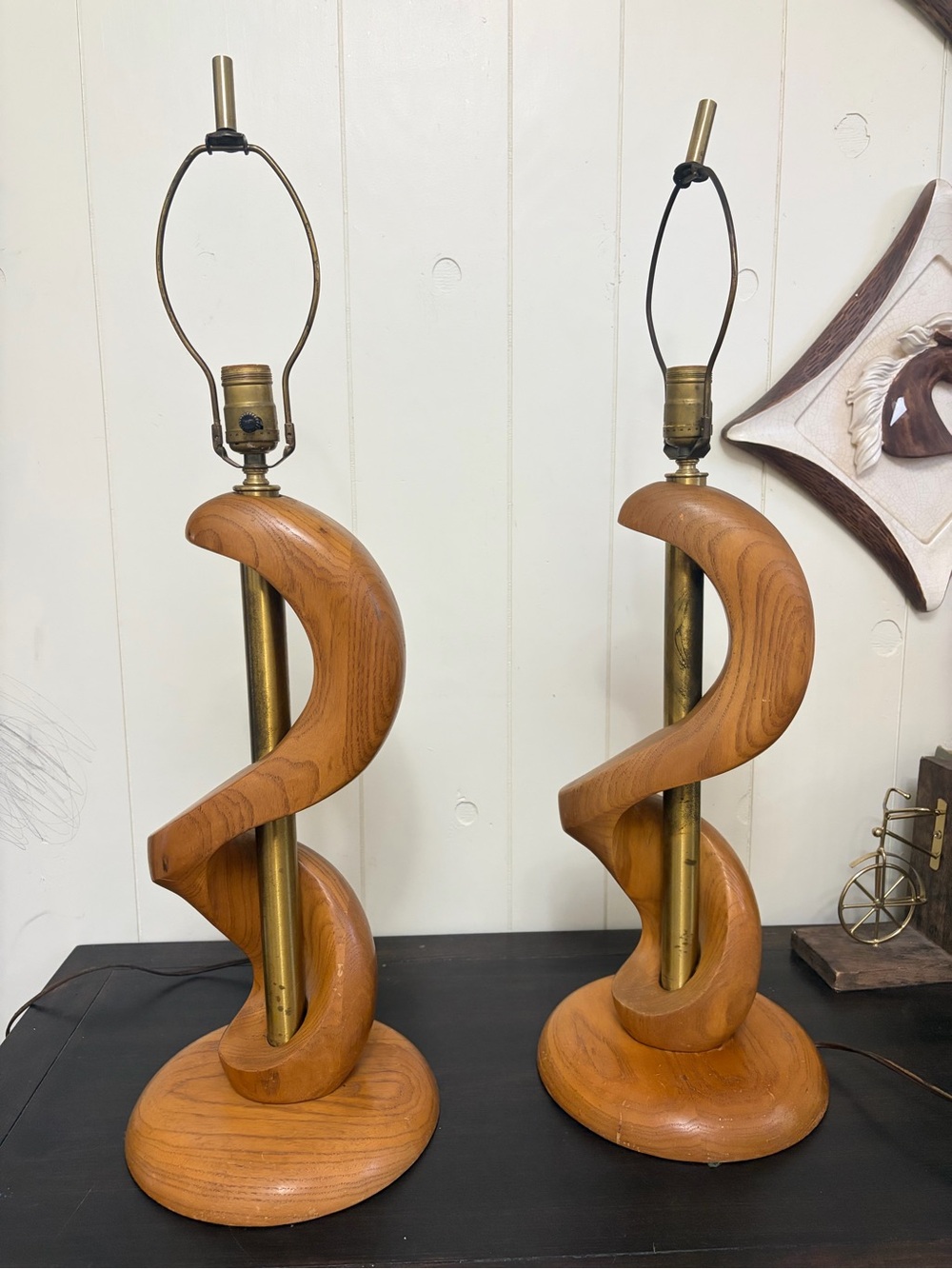 Vintage MCM Sculptural Abstract Wood Figural Lamp Mid Century Modern Lighting
